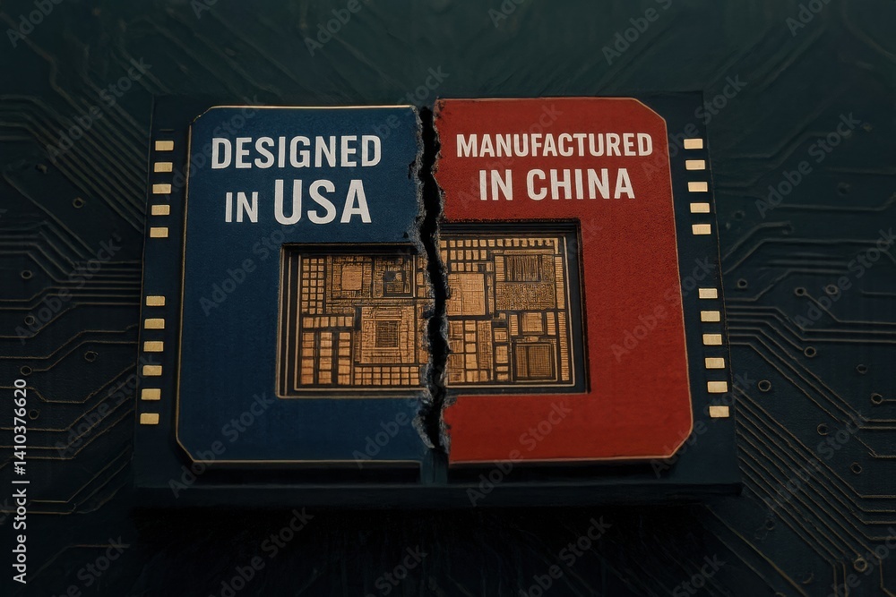 Aufkleber a microchip design split between 