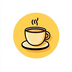 Cozy Morning Relaxation: Hot Coffee or Tea Cup on Saucer with Steaming Aroma - Minimalist Vector Design for Breakfast Enjoyment