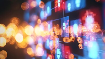 Abstract Colorful Digital Screen with Bokeh Lights and Glowing Patterns at Night