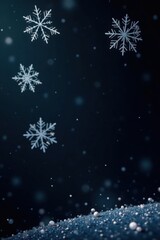 Softly falling snowflakes on black background, snow, still life, dark
