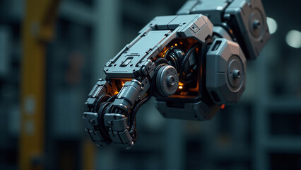 Fototapeta premium High Tech Machinery Close-Up: Interconnected Wires and Glowing Circuits on Industrial Robot Arm