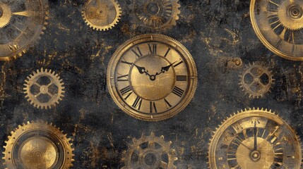 A clock with black hands and Roman numerals on a dark background.