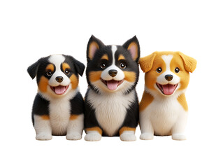 Obraz premium Three adorable puppies sitting together indoor digital art playful cute cheerful vibes