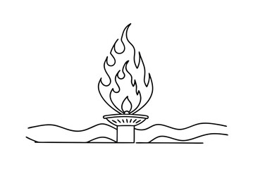 Minimalist Line Art Depiction Of Torch Fire Flames And Wavy Ground