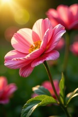 Obraz premium Delicate petals unfurl in warm sunlight, showcasing vibrant summer blooms, flowers, garden