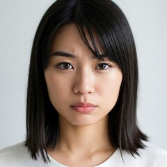 Naklejka premium Intense Close-Up Portrait of Serious Asian Woman