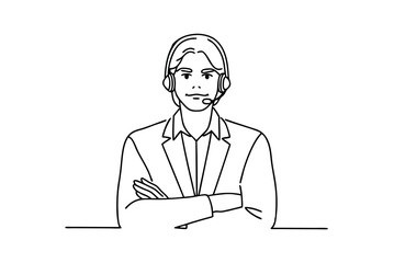 Call Center Agent Line Art Professional Customer Service Representative Illustration
