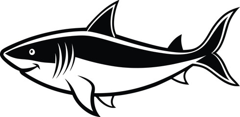 Fototapeta premium Blac shark silhouette of vector simple shark vector silhouette black color for animal element idea shark vector silhouette and Black shark image in white background