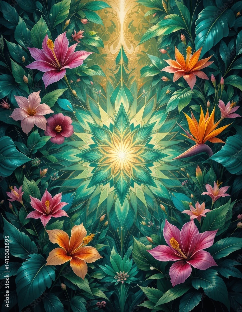 Poster a vibrant floral background featuring an array of colorful flowers in full bloom, interspersed with 