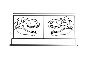 Dinosaur Skull Illustration In Museum Display Case Black And White Line Art © pankajkumar