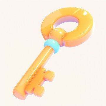 Colorful cartoon key on a white isolated background.