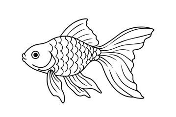 Stylized Goldfish Illustration Outline Black And White Simple Design Graphic Fish