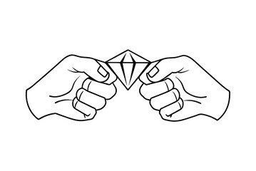 Two Hands Holding A Diamond Black And White Line Art Illustration