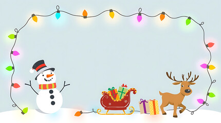 Fototapeta premium Christmas cartoon frame and colorful lights