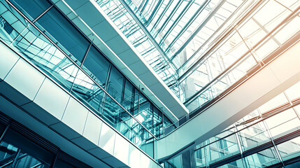 Obraz premium Modern Building Interior Perspective With Glass Facades And Sunlight