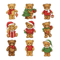 "Festive Christmas Teddy Bears &ndash; Adorable Holiday Illustrations for Seasonal Cheer"
