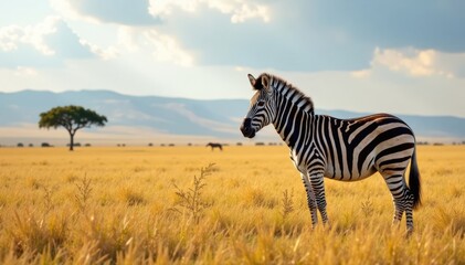 Obraz premium Zebra in savannah grasslands , zebra, illustration