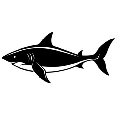 Obraz premium Blac shark silhouette of vector simple shark vector silhouette black color for animal element idea shark vector silhouette and Black shark image in white background