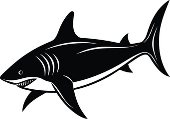 Obraz premium Blac shark silhouette of vector simple shark vector silhouette black color for animal element idea shark vector silhouette and Black shark image in white background