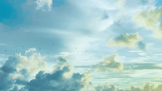 A flock of birds flies in the evening sky. Flock of birds fly back to their nests
