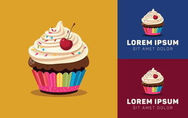 Delicious Cupcake Logo Icon in Clean Modern Flat Illustration Style