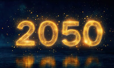 Year 2050 glowing golden numbers