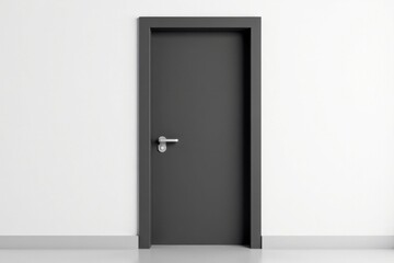 Modern door with sleek handle in closed position against a clean white background, modern door, wooden door, interior design