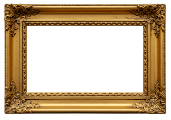 Ornate Gold Frame with Transparent Background, Ideal for Design Projects