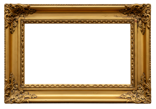Ornate Gold Frame with Transparent Background, Ideal for Design Projects