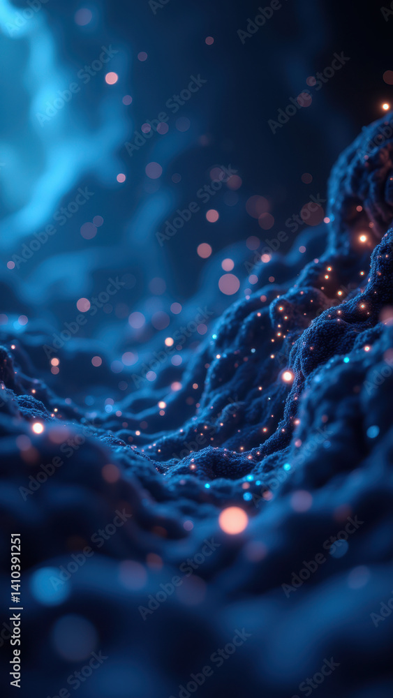 Poster hyperspace cosmic scene with glp-1 highlighted in blue and stars, representing a journey through cel