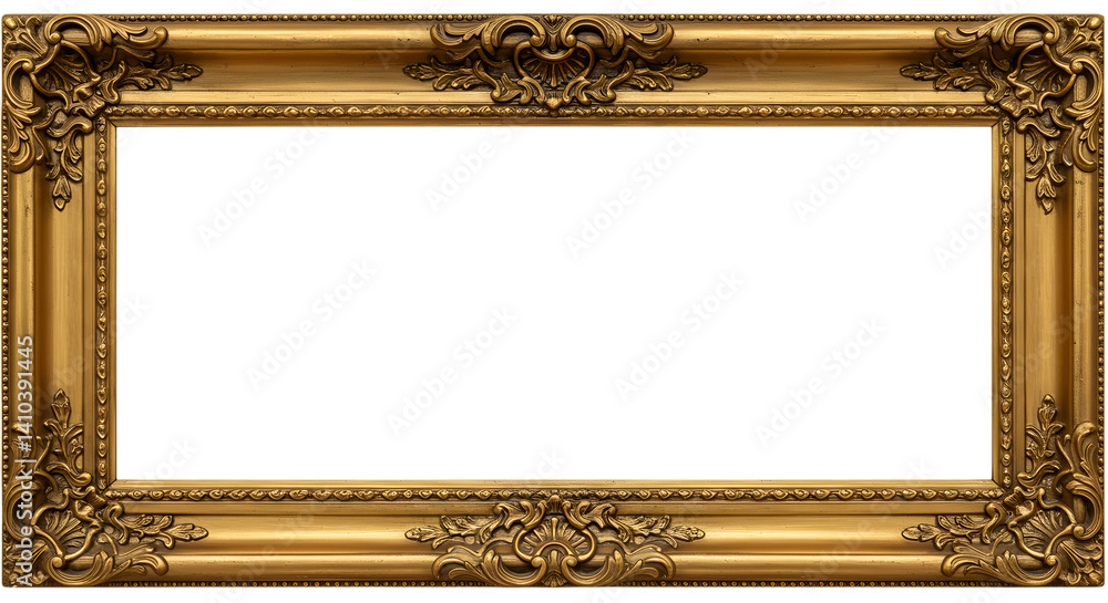 Poster ornate gold frame with transparent background for design projects