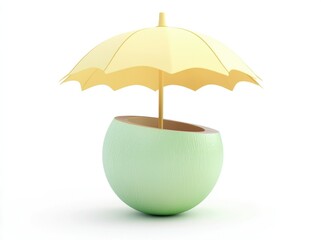 Cute Cartoon Beach Scene 3D Icon – Tropical Island with Coconut, Palm Trees, and Umbrella
