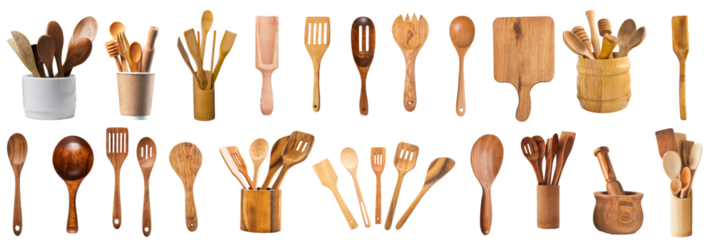 set of kitchen wood utensils