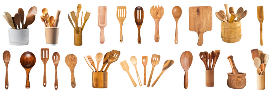 set of kitchen wood utensils