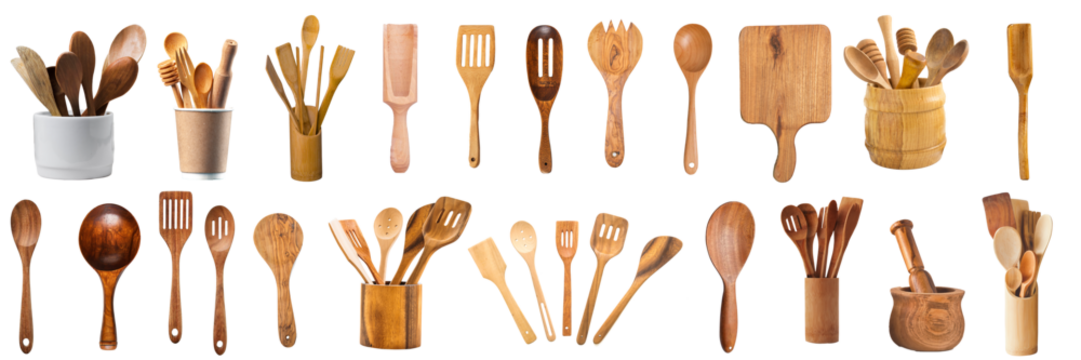 set of kitchen wood utensils