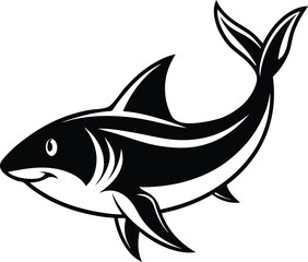 Obraz premium Blac shark silhouette of vector simple shark vector silhouette black color for animal element idea shark vector silhouette and Black shark image in white background