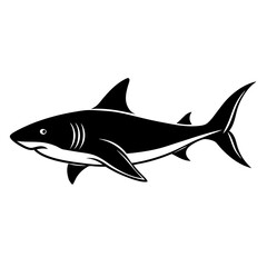 Fototapeta premium Blac shark silhouette of vector simple shark vector silhouette black color for animal element idea shark vector silhouette and Black shark image in white background