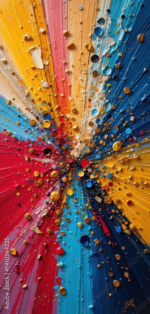 Poster a vibrant abstract painting bursting with a kaleidoscope of colors, featuring swirling patterns and 