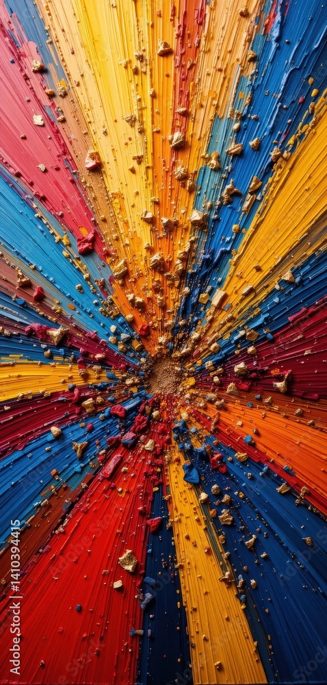 Poster A vibrant abstract painting bursting with a kaleidoscope of colors, featuring bold brushstrokes and dynamic shapes that create a sense of movement and energy throughout the canvas.