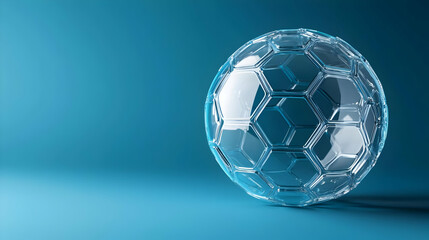 Naklejka premium Transparent Soccer Ball With Hexagonal Pattern On Blue Background
