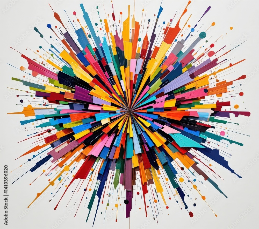 Poster a vibrant artwork featuring an array of bold, swirling lines in various colors, intertwining and ove