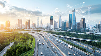 Fototapeta premium stunning AI-powered car navigating a smart city, with sensors and algorithms controlling its movement 