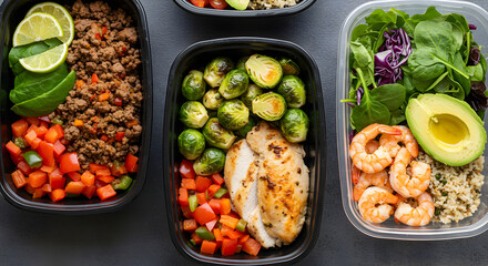 Nutritious Meal Prep Containers Featuring Assorted Healthy Foods For Balanced Diet