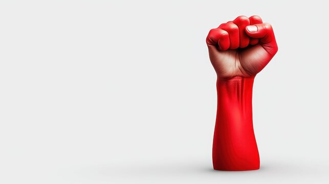 Bold red fist symbolizing strength and unity.
