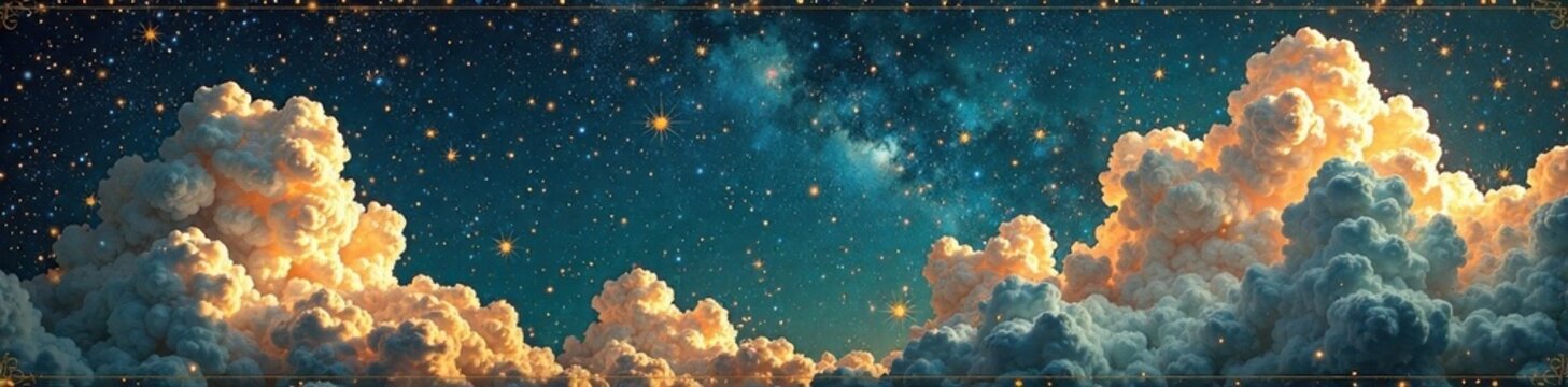Vintage style map with constellations and stylized clouds, map, cloud, constellation