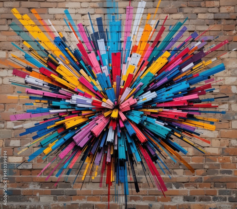 Poster a vibrant and intricate sculpture crafted from an array of wooden sticks, showcasing a kaleidoscope 