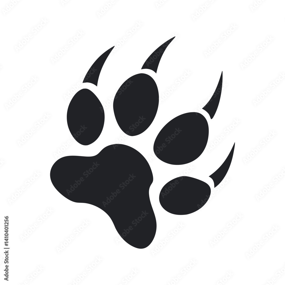 Poster vector illustration of a stylized animal paw print with sharp claws suitable for brand identity and 