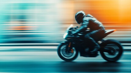 Fototapeta premium A man is riding a motorcycle on a wet road
