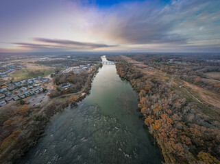 Winter sunset over the Catawba River in Rock Hill, South Carolina