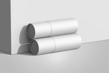 Realistic paper tube white color realistic texture isolated on gray background 3D render